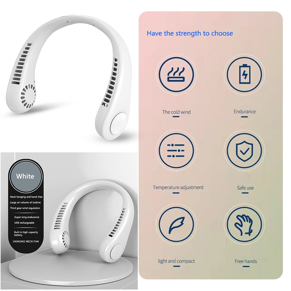 Bladeless Fan Portable Neck Fan USB Rechargeable Fan Mute Sports Fans Air Cooler Cooling Wearable Neckband Fans